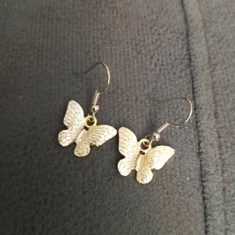 Hand Crafted butterfly metallic fairy core earrings metallic silver and gold